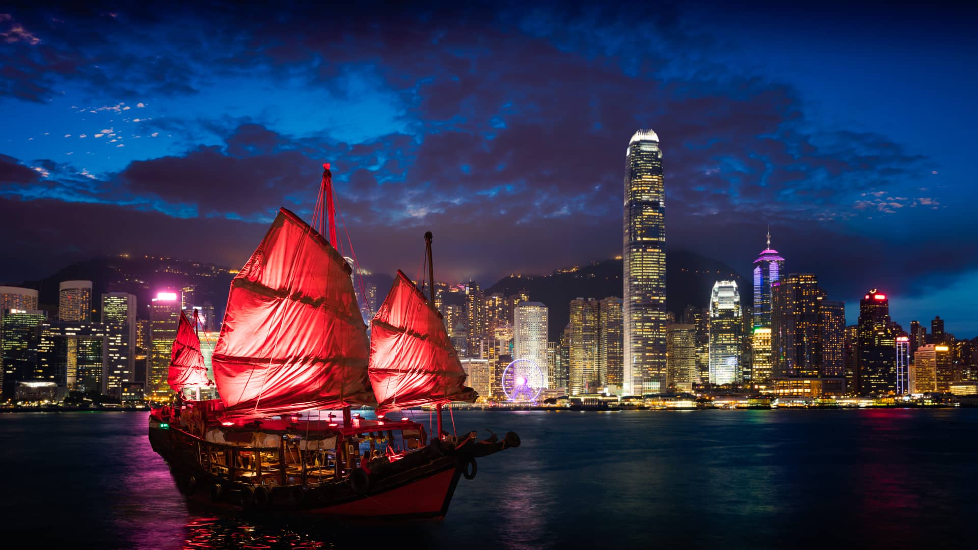 Night view from hong kong port that means the international deals in the city of Hong Kong